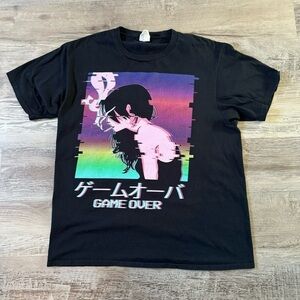 Game Over anime girl smoke black t shirt #anime #gamer Mens L Large